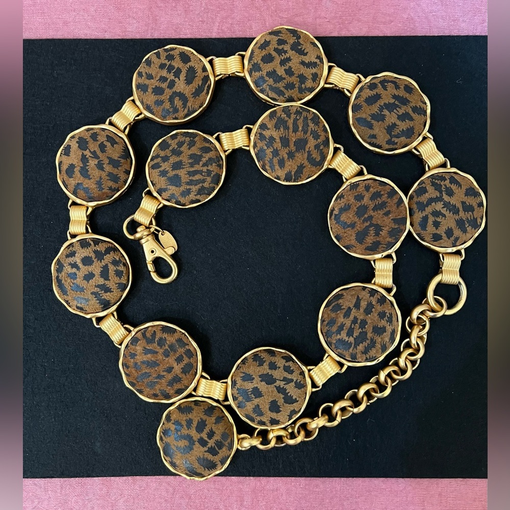 Vintage EXP Animal print Suede Medallion Chain Belt End to End 39”.